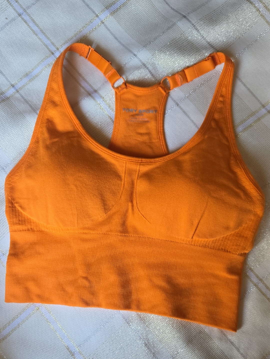 Tory Sport Bright Orange Racerback Seamless Sports Bra